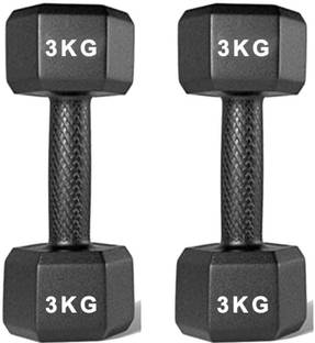 HouseOfCommon HouseOfCommon_ Black PVC ll Set, 1 Pair , Hex , Home Gym 3KGS X 2PCS Fixed Weight Dumbbell