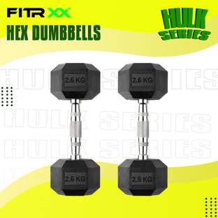 FITRXX Hex Rubber Coated Professional Exercise Gym Dumbbell Hulk Series 2.5 kg pair Fixed Weight Dumbbell