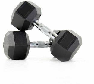 LCARNO Pair of 10kg Hexa Dumbbells Set, Fitness Heavy Duty Solid Cast Iron and Rubber Fixed Weight Dumbbell