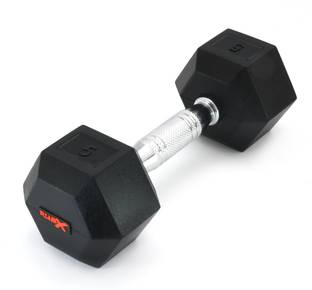 रूब Rubber Encased Solid Hex Dumbbell Single Piece (5 KG SINGLE PIECE) निश्चित वजन डम्बल