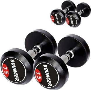 FITRXX Bouncer Dumbbells (7.5 kg X 2) 15 kg Set, Fitness Heavy Duty Solid Fixed Fixed Weight Dumbbell