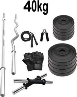 DCS Pro FITNESS 40kg PVC Dumbbell Set + 3ft.(Straight + Bend) RODS + FITNESS ACCESSORIES Adjustable Dumbbell