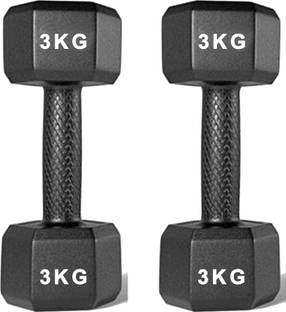 NSP Black PVC ll Set, 1 Pair , Hex , Home Gym 3KGS X 2PCS Fixed Weight Dumbbell