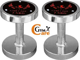 GYM CARE ® Steel Silver Dumbbell (7.5 kg X 2) 15 kg Set, 2 Dumbbell Fitness Gym Workout Fixed Weight Dumbbell