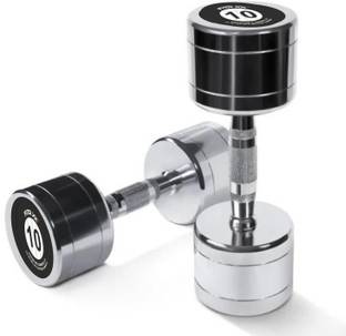 FITRXX Pair of 10 kg Steel Chrome Dumbbells || Round Shape Iron Dumbbell Set (10kg x 2) Fixed Weight Dumbbell