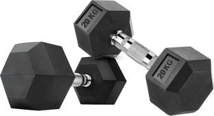 FITRXX Professional HEX Shape Premium Quality Rubber Fixed Weight (20kg*2) Fixed Weight Dumbbell