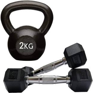 LYGER BY ABNASHI Combo of Kettlebell -2KG & HEX Dumbbell - 1KG Home Gym Equipment for Men & Women Fixed Weight Dumbbell