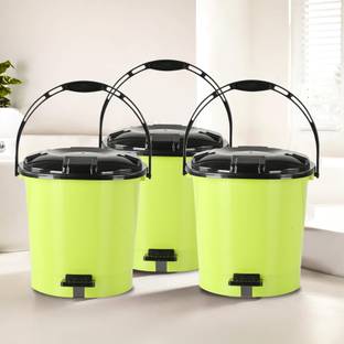 KUBER INDUSTRIES ( Pack of 3 ) Black Dhakkan Pedal Dustbin for Bathroom | 7 LTR | Pear Green Plastic Dustbin