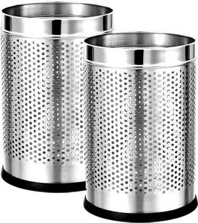 Novelty Store Stainless Steel Zero to Infinity Stainless Steel Perforated Round Dustbin for Dry Waste (8x12 Medium) Stainless Steel Dustbin