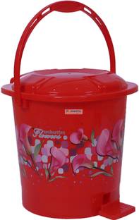 HOMESTIC by Kuber Industries Flower Print Plastic Pedal Dustbin|Waste Bin With Handle,7 Litre (Red) Plastic Dustbin