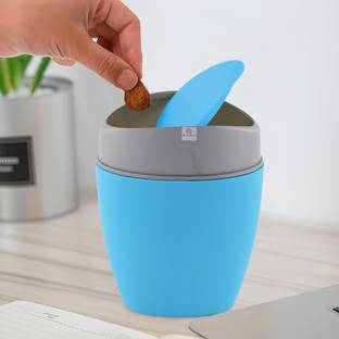 Heart Home 1.25 Ltr Plastic Mini Dustbin for Table/Bedroom with Swing Lid | Blue Plastic Dustbin