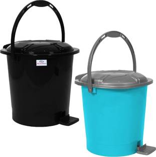 Heart Home Durable Plastic Pedal Dustbin With Handle,7 Litre,Pack of 2 (Sky Blue & Black) Plastic Dustbin