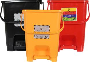 KUBER INDUSTRIES Square Premium Plastic Pedal Dustbin with Lid for Home/Kitchen/Office 10 Ltr (Black & Red & Yellow)-Pack of 3 Plastic Dustbin