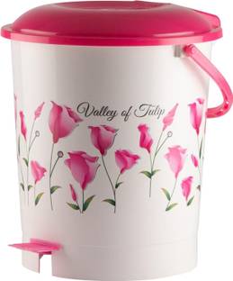 Heart Home Floral Printed Plastic Pedal Dustbin For Home With Handle, 10 Litre (Pink) Plastic Dustbin
