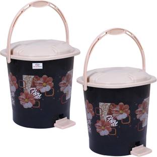 Heart Home Durable Floral Print Plastic Pedal Dustbin For Home,10 Litre,Pack of 2 (Black) Plastic Dustbin