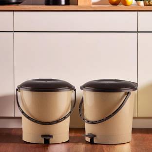 HOMESTIC by Kuber Industries Plastic Pedal Dustbin For Home With Handle, 7 Litre- Pack of 2 (Brown) Plastic Dustbin