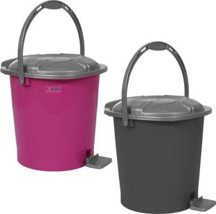 HOMESTIC by Kuber Industries Plastic Pedal Dustbin|Waste Bin With Handle,7 Litre,Pack of 2 (Pink & Gray) Plastic Dustbin