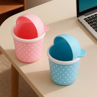 HOMESTIC by Kuber Industries Teddy Table Dustbin|Plastic Swinging Lid Storage Waste Bin|Pack of 2 (Multi) Plastic Dustbin