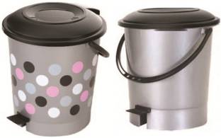N H Enterprise New Stylish Colorful & Plain Pedal bin ( 2 pcs - Grey ) - 12 L Plastic Dustbin