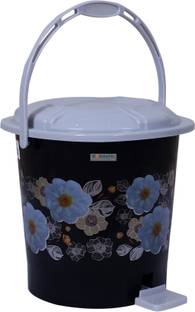 HOMESTIC by Kuber Industries Flower Print Plastic Pedal Dustbin|Waste Bin With Handle,7 Litre (Black) Plastic Dustbin