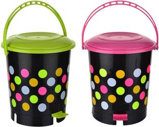N H Enterprise New Stylish Colorful Pedalbin ( 2 pcs - Pink / Green ) - 12 L Plastic Dustbin