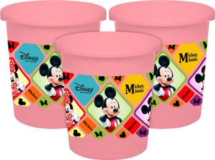 KUBER INDUSTRIES Disney Mickey Minnie Print Plastic 3 Pieces Garbage Waste Dustbin/Recycling Bin for Home, Office, Factory, 5 Liters (Pink) -HS_35_KUBMART17759 Plastic Dustbin