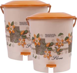 KUBER INDUSTRIES Virgin Plastic 2 Pieces Dustbin Garbage Bin with Handle, 10 Ltr (Cream) -CTLTC11725 Plastic Dustbin