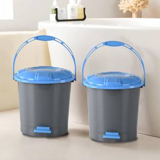 KUBER INDUSTRIES ( Pack of 2 ) Blue Dhakkan Pedal Dustbin ( 7 LTR ) for Bathroom | Grey Plastic Dustbin