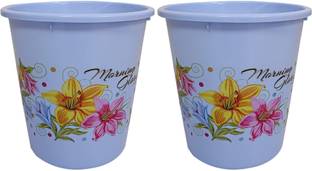 KUBER INDUSTRIES Plastic Exclusive 2 Pcs Virgin Floral Dustbin/Garbage Bin, 5 Litre, Blue-CTKTC21371 Plastic Dustbin