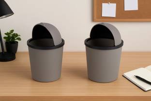 HOMESTIC by Kuber Industries Table Dustbin|Plastic Swinging Lid Storage Waste Bin|Pack of 2 (Coffee) Plastic Dustbin