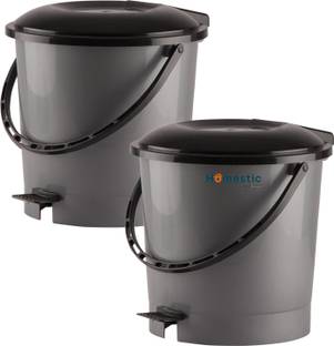 HOMESTIC by Kuber Industries Multiuses Plastic Pedal Dustbin With Handle, 7 Litre- Pack of 2 (Grey) Plastic Dustbin