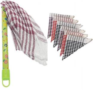 Sir Prize Cotton Dusting Cloth With Wooden Removable Handle Duster Combo Set Wet and Dry Duster Set