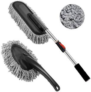 KitchenQ Microfiber Car Duster with Extended Handle & Mini for Car Interior Cleaning Wet and Dry Duster Set
