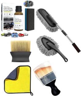 MORVIKA Microfiber Car Duster Long Handle Cleaning Brush,Crystal Coating Plastic Parts Wet and Dry Duster Set