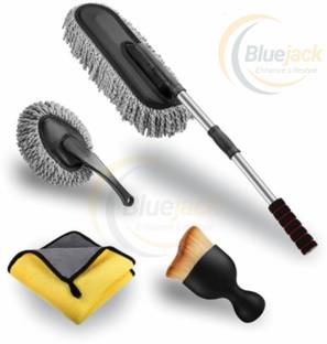 Bluejack 4 Pcs Set Microfiber Car Duster Kit | Scratch & Lint Free Car Cleaning Cloth Wet and Dry Duster