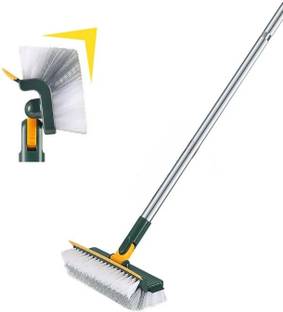 JHWOQU 2 in 1 Floor Scrub Brush with 180° Rotating Tile Brush Cleaning Bathroom Wet and Dry Duster Set