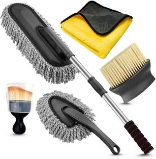PGADHIYA 5pc Microfiber Car Duster, Brush Exterior/Interior, Towel, Ac Vent Cleaner Combo Wet and Dry Duster Set