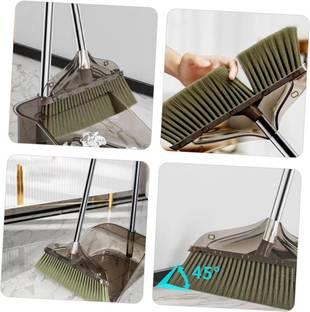 H&H Broom and Dustpan Standing Broom and Dustpan Set with Long Handle Plastic Dustpan