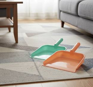 HOMESTIC Plastic Dustpan, Pack of 2 (Green & Light Pink) Plastic Dustpan
