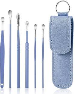 SCABIOSA 6 Pcs Steel Earwax Removal Reusable Ear Cleaner Tool Set with Leather Pouch
