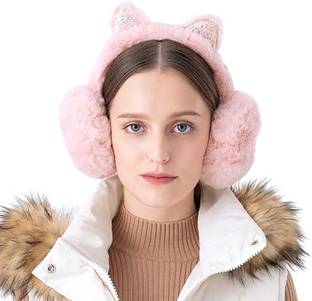 SYGA Winter Earmuffs with Cute Cat Ears Design Plush, Warm & Cozy for Kids, Adult Ear Muff