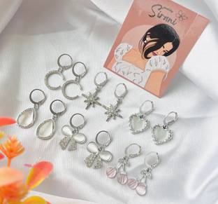 Sonisirani Pack of 6 Stylish Elegant Trendy Silver Plated Earrings For Women And Girls Alloy Earring Set