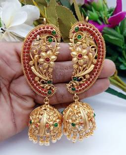 SUNDHA CREATION RAJWADI MATT FINISH Agate Copper Cuff Earring, Chandbali Earring, Jhumki Earring