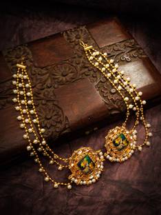 Vermont Radha Krishna Temple Jewellery Bahubali Long chain Jhumkha Pearl Diamond Pearl Alloy Jhumki Earring