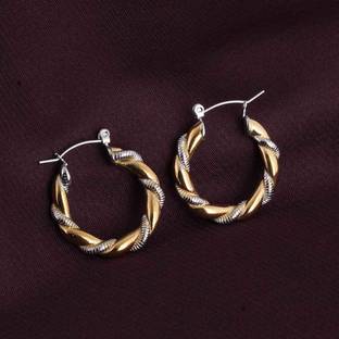 Palmonas PALMONAS Golden Silver Twisted Hoop Earrings for Womens Stainless Steel Hoop Earring