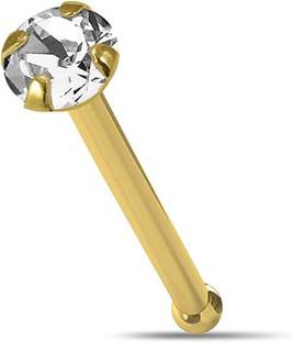 GadgetsDen 18k Gold Nose Pin Bone Stud Round Cubic Zirconia CZ Piercing 22G for Women Cubic Zirconia Stainless Steel Stud Earring