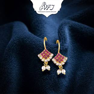 VIGHNAHARTA Artificial CZ Stones and Pearls Press Bugadi Earrings for Women and Girls Pearl Alloy Earring Set