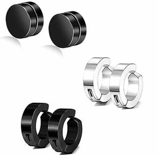 Jagsun Stainless Steel Magnetic Hoops Stud Earrings for Men and Women(3pair) Cubic Zirconia Metal Stud Earring, Magnetic Earring