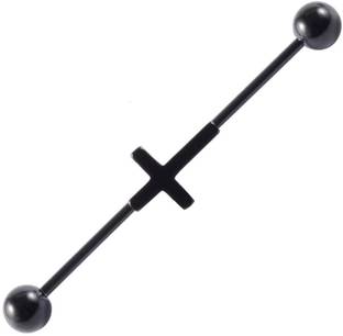 GadgetsDen 14 Gauge~1.2mm Black Color Cross Emblem Ear Industrial Barbell Piercing Ear stud Metal Stud Earring