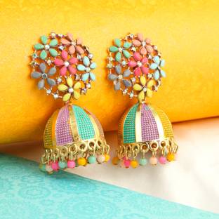 Thrillz Earrings For Women Floral Design Cubic Zirconia Jhumka Earrings For Women Girls Cubic Zirconia Brass Drops & Danglers